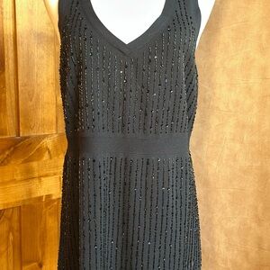 LOFT Black Beaded V-Neck Sleeveless Tank